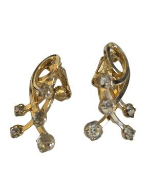 Vintage Signed EMMON Gold-tone Rhinestone Clip-on Earrings